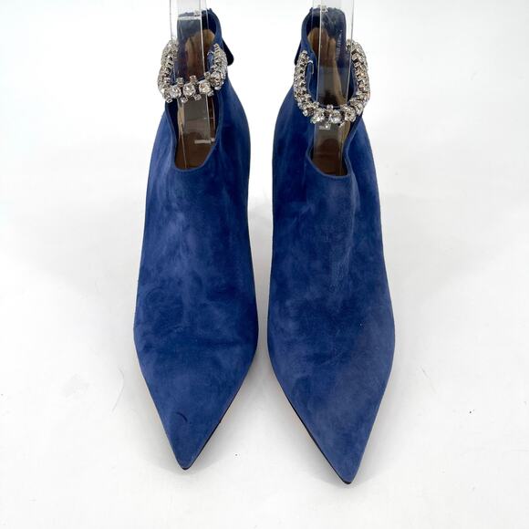 Jimmy Choo Blaize 100 Navy Blue Suede Ankle Bootie Crystal Strap size IT 37 - Picture 5 of 12
